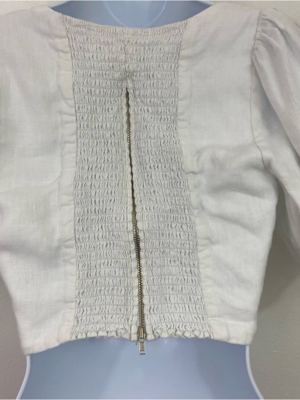 Reformation Yucca Crop Top White Linen Puff Sleeve Square Neck Smocked Sz 0 - Picture 6 of 11